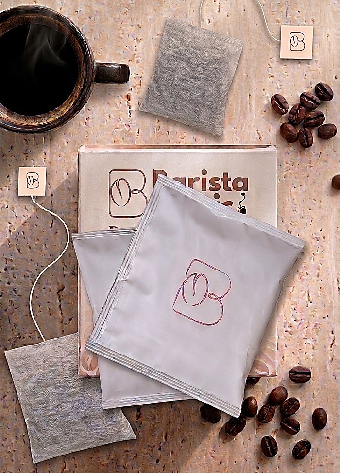 Barista Magic Dunk Brew Coffee — box, pouches, bag, and brewed cup